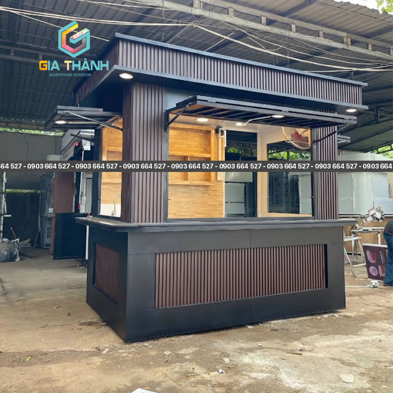 Kiot Lưu Động Bán Cafe Trà Sữa màu Nâu Gỗ Mẫu 02